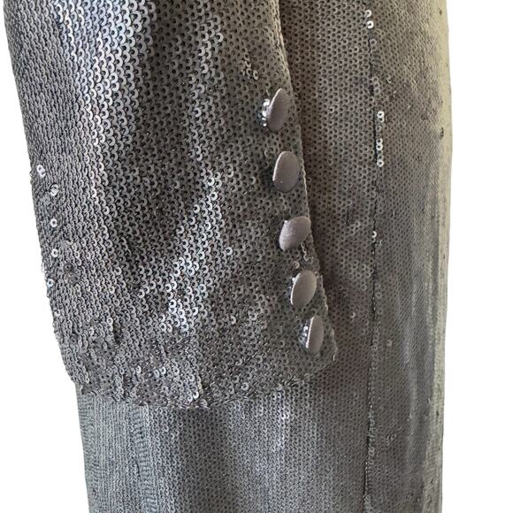 L'AGENCE Marlowe Sequined Trimmed Long Coat Black Silver Size 4 - Picture 9 of 13